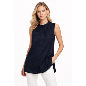 DKNY 100% Silk Black Sleeveless Utility Blouse Shirt Top Pocket Detail Small S